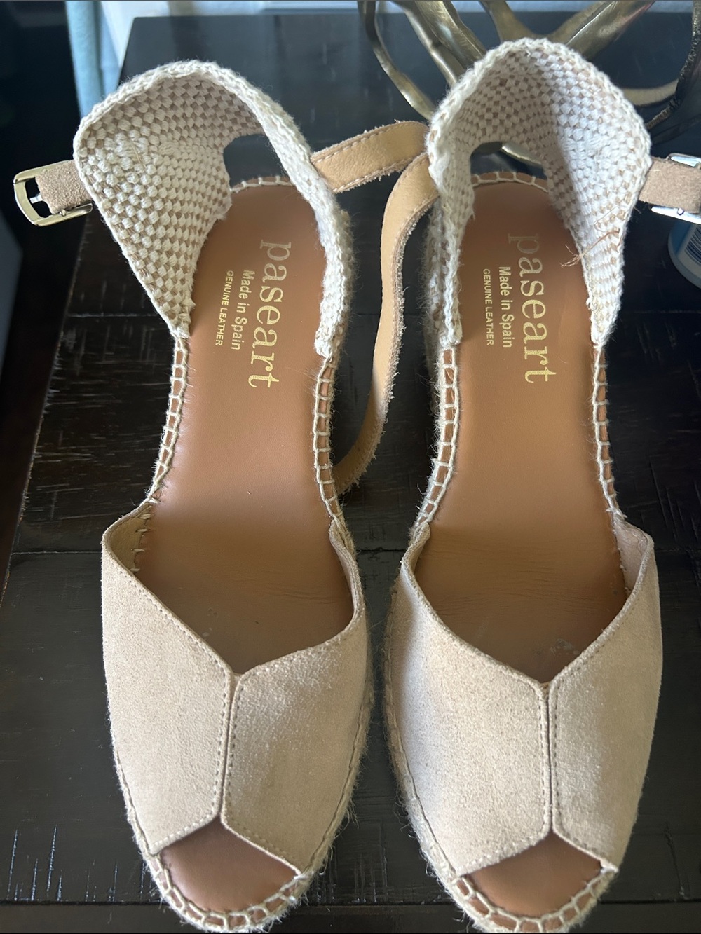Paseart Women's Tan Suede Espadrille Wedge Sandals